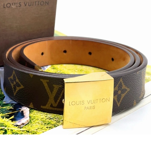 Louis Vuitton monogram Dark Brown Belt with Gold Clasp 36” end to end - Picture 1 of 7